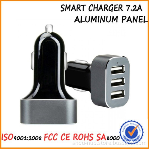 2015 new design aluminum heads porable mobile phone triple usb 7.2a car charger,7.2a triple usb car charger